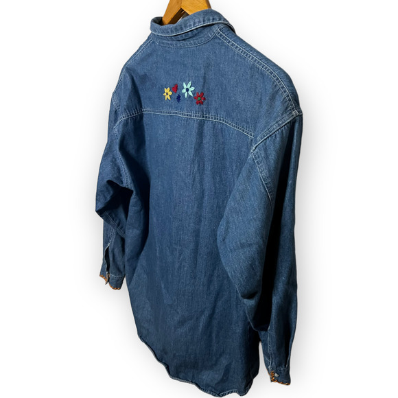 Vintage 90's Pepe Jeans London Women's Embroidered Floral Denim Shirt Size Small - Picture 9 of 12